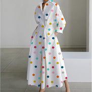 Alora Collared Front Wrap Women's Midi Dress with Long Sleeves in Print