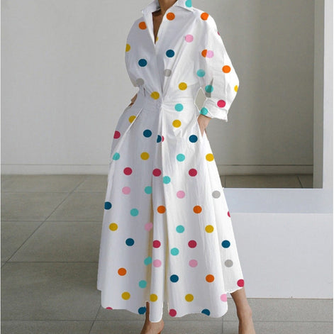 Alora Collared Front Wrap Women's Midi Dress with Long Sleeves in Print