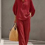 Vienna Collared Wide-Leg Linen Blend Two-Piece Co-ord Set for Women