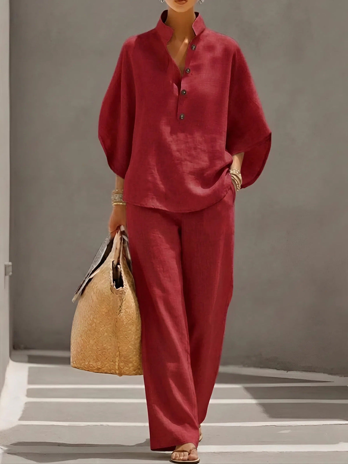 Vienna Collared Wide-Leg Linen Blend Two-Piece Co-ord Set for Women