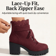 Lacelle Suede Women's Ankle Boots with Lace Trim and Chunky Block Heel