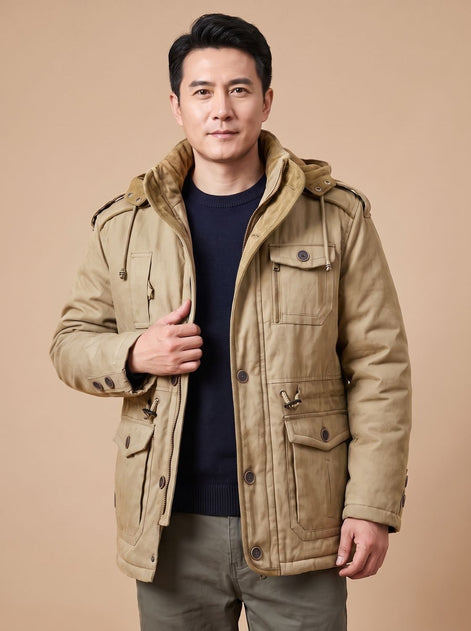 Bartholomew Hooded Multi-Pocket Padded Military Jacket for Men in Winter Parka Style