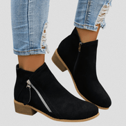 Women's Faux Suede Side-Zip Ankle Boots with Stacked Block Heel