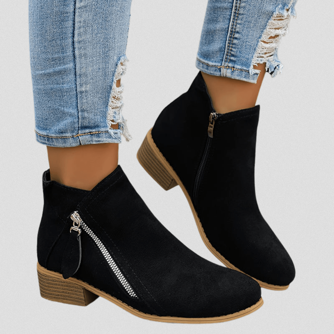 Women's Faux Suede Side-Zip Ankle Boots with Stacked Block Heel