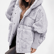 Amara Plush Faux Fur Hooded Women's Coat with Ribbed Cuffs