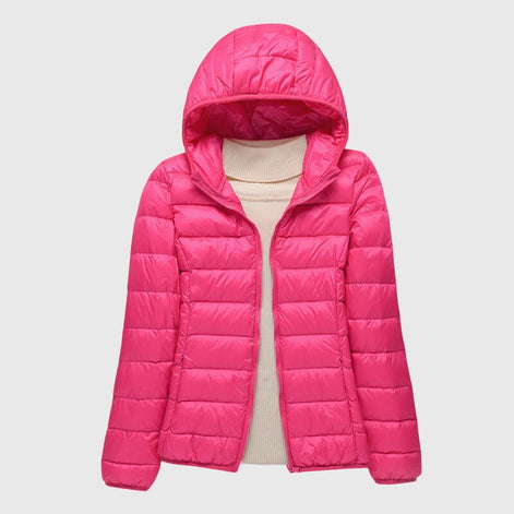 Janey Wrap-Front Quilted Puffer Jacket with Hood for Women