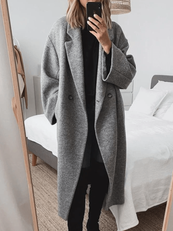 Adrienne Oversized Double-Breasted Wool-Blend Winter Coat for Women