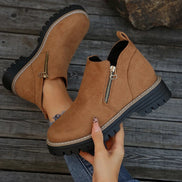 Ivette Faux Suede Lug-Sole Women's Ankle Boots with Side Zip