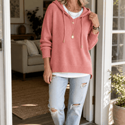Women's Ribbed Hooded Knit Jumper with Drawstring