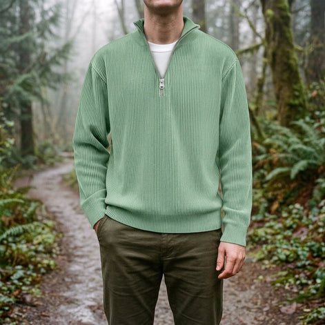 Leone Ribbed Quarter-Zip Knit Pullover