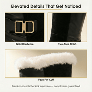 Fleece-Lined Knee High Boots for Women with Faux Fur Trim