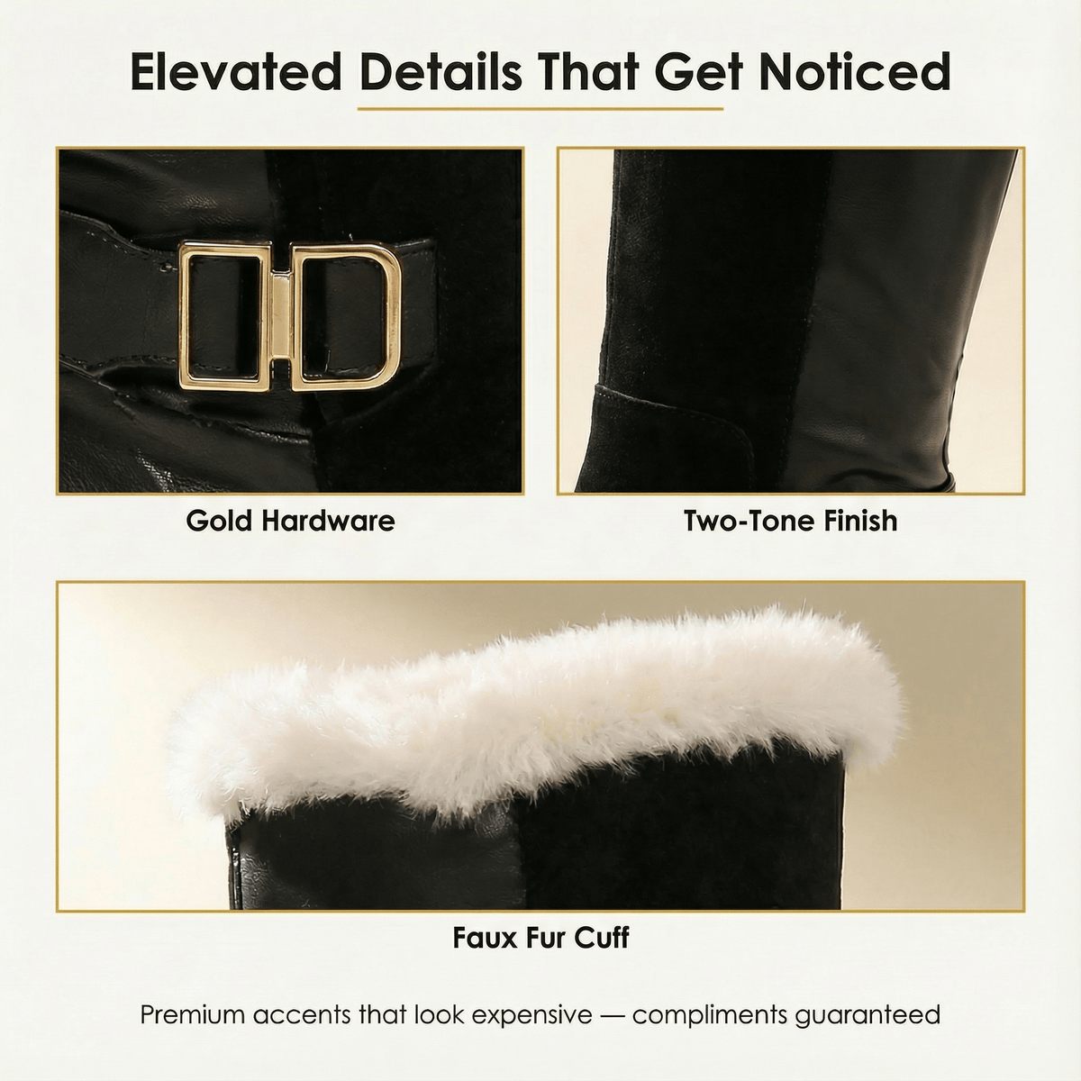 Fleece-Lined Knee High Boots for Women with Faux Fur Trim
