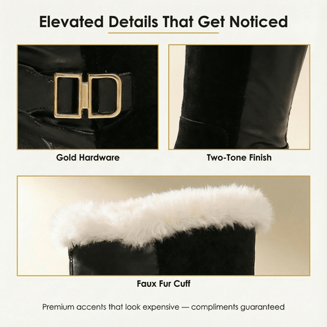 Fleece-Lined Knee High Boots for Women with Faux Fur Trim