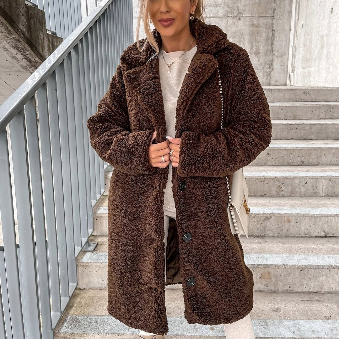 Doris | Oversized Teddy Long Coat for Women with Collared Button Front