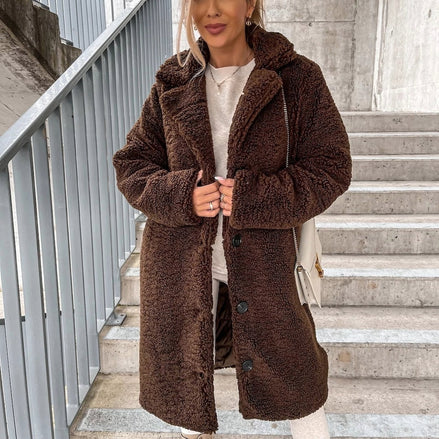 Doris | Oversized Teddy Long Coat for Women with Collared Button Front