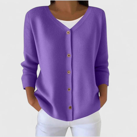 Wena Button-Front Women's Knitted Cardigan with Hooded V-Neck