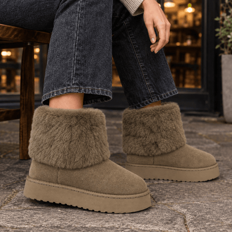 Massimo-Vico Fur-Cuff Suede Platform Ankle Boots for Women