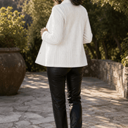 Women's Textured Knit Stand-Collar Tailored Blazer with Open Front