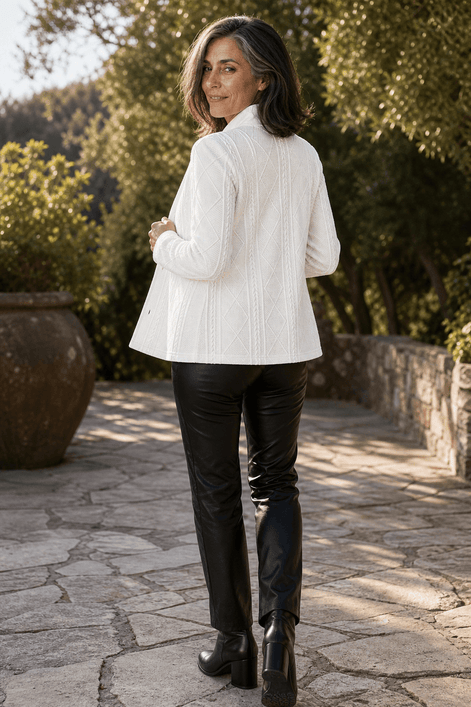 Women's Textured Knit Stand-Collar Tailored Blazer with Open Front