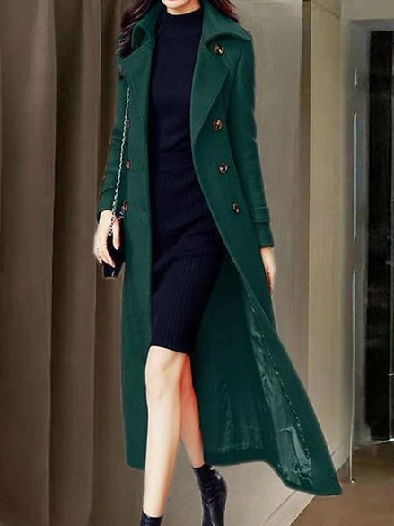 Elora Belted Shawl Collar Long Wool-Blend Coat with Button Front
