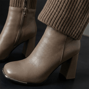 Women's Stretch Knit Block Heel Winter Boots with Side Zip
