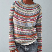Fair Isle Pattern Knitted Jumper for Women with Round Neck