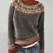 Dorothea Fair Isle Boat Neck Knit Jumper with Striped Trim
