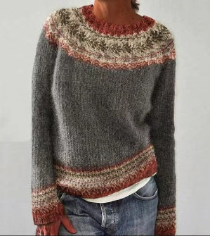 Dorothea Fair Isle Boat Neck Knit Jumper with Striped Trim