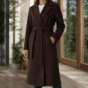 Adele-Grace Women's Belted Double-Breasted Winter Coat with Notched Lapels