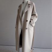 Longline Double-Breasted Women's Wool Blend Coat for Winter