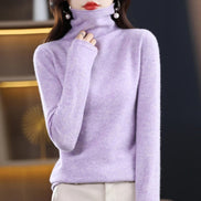 Women's Wool Turtleneck Knitted Jumper with Ribbed Cuffs