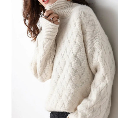 Women's Cable-Knit Turtleneck Jumper with Cashmere Blend