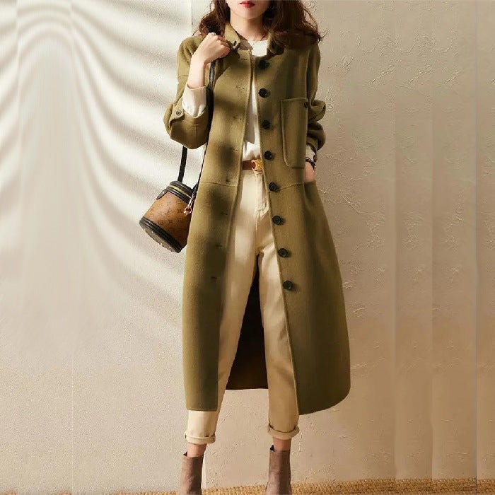 Maria Button-Front A-Line Wool-Blend Winter Coat for Women