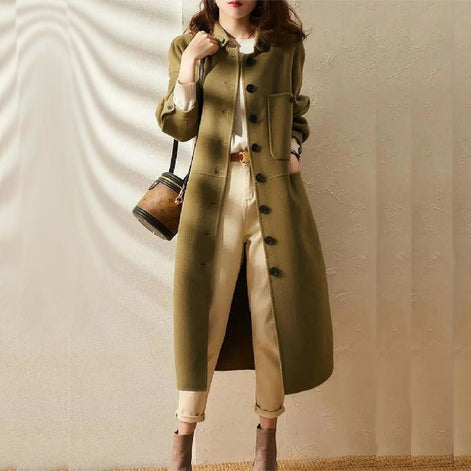 Maria Button-Front A-Line Wool-Blend Winter Coat for Women
