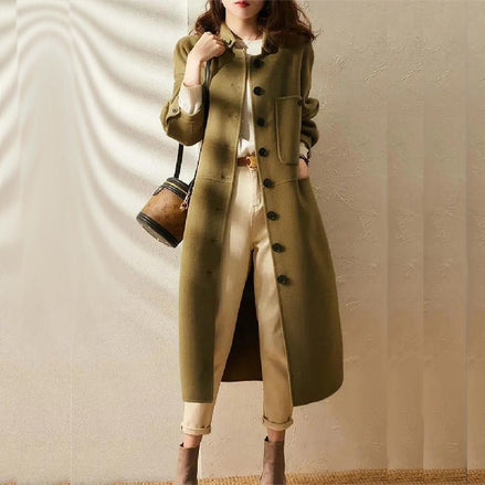 Maria Button-Front A-Line Wool-Blend Winter Coat for Women