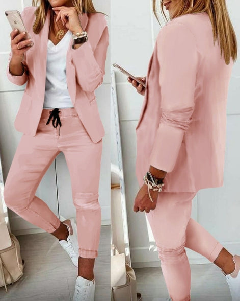 Women's Cotton Blend Blazer and Jogger Two-Piece Co-Ord Set
