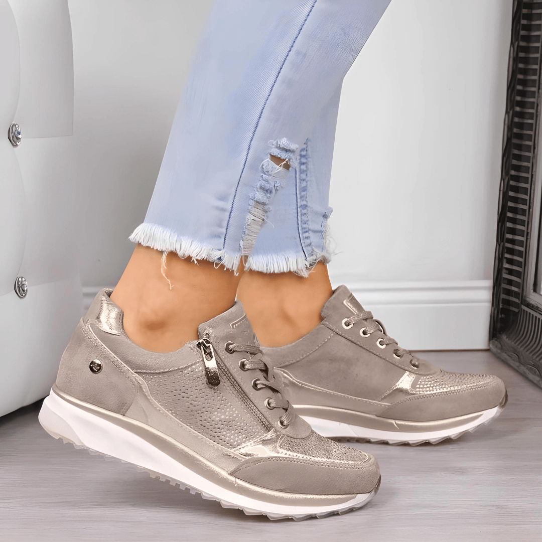 Women's Lightweight Cushioned Lace-Up Sneakers with Zip Detail