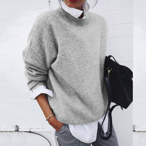 Poppy Crew Neck Knit Sweater with Relaxed Fit for Women