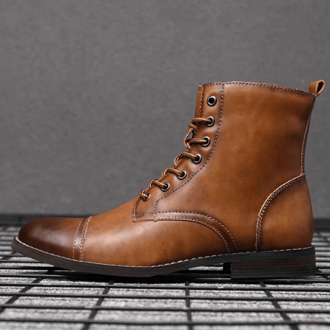 Men's Lace-Up Leather-Style Ankle Boots with Grip Outsole