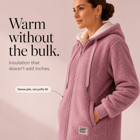 Odile Women's Hooded Fleece Teddy Coat with Zip Front