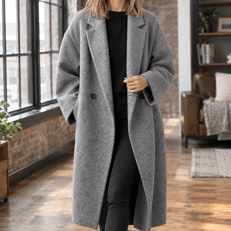 Serena-Faye Women's Oversized Wool Blend Winter Coat with Notched Lapels