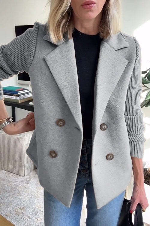Sorelle Double-Breasted Women's Tailored Blazer with Knit Sleeves