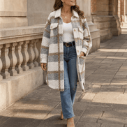 Fairloch Plaid Sherpa-Lined Mid-Length Coat with Button Front