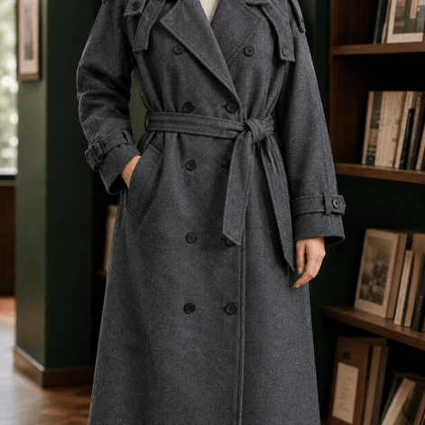Audrina-June Women's Belted Double-Breasted Cashmere Winter Coat