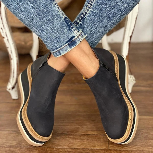 Courtney Faux Leather Wedge Ankle Bootie with Side Zip for Women