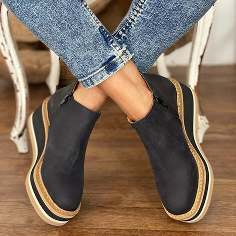 Courtney Faux Leather Wedge Ankle Bootie with Side Zip for Women