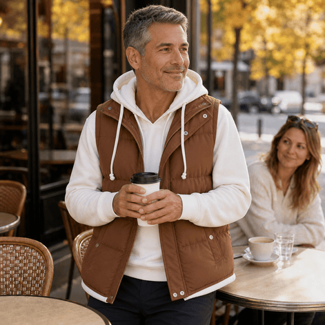 Men's Double-Layered Hood Padded Puffer Vest