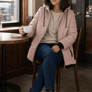 Women's Longline Hooded Quilted Puffer Jacket with Zip Front