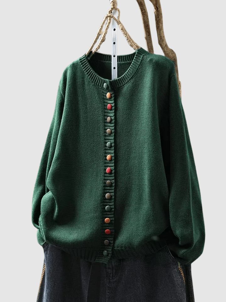 Lena Button-Front Knitted Cardigan with Colourful Buttons