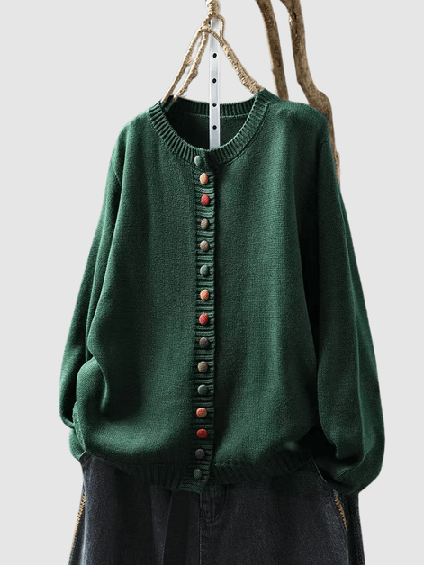 Lena Button-Front Knitted Cardigan with Colourful Buttons